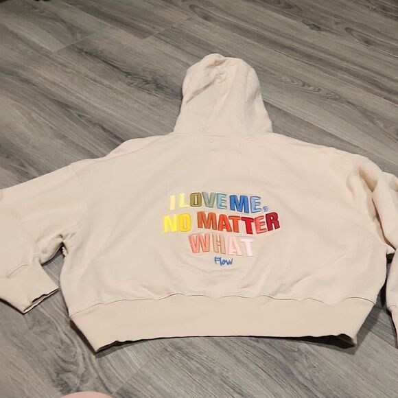 FLOW Taupe Cropped "I LOVE ME NO MATTER WHAT" Rainbow Hoodie - Picture 5 of 7